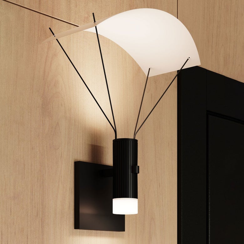 SONNEMAN Suspenders 1-Light Standard Cylinders With Glass Drum Diffuser and Parachute Reflector Satin Black Wall Sconce