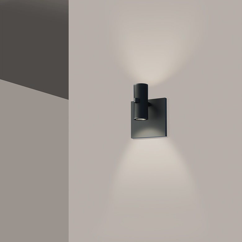 SONNEMAN Suspenders 1-Light Standard Duplex Cylinders With Flood Lens Satin Black Diecast Aluminum Shade Wall Sconce