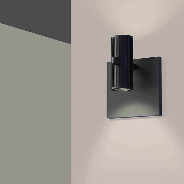 SONNEMAN Suspenders 1-Light Standard Duplex Cylinders With Flood Lens Satin Black Diecast Aluminum Shade Wall Sconce