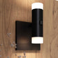 SONNEMAN Suspenders 1-Light Standard Duplex Cylinders With Glass Drum Diffusers Satin Black Clear Etched Glass Shade Wall Sconce