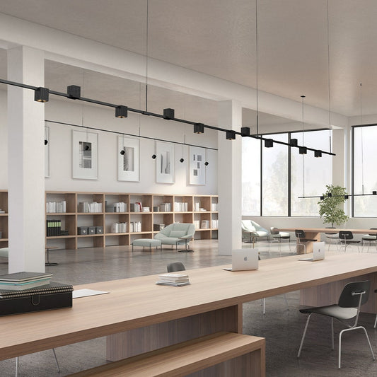 SONNEMAN Suspenders 12' 11-Light Power Precise Bar-Mounted Cube Satin Black Aluminum Shade Linear Pendant Light