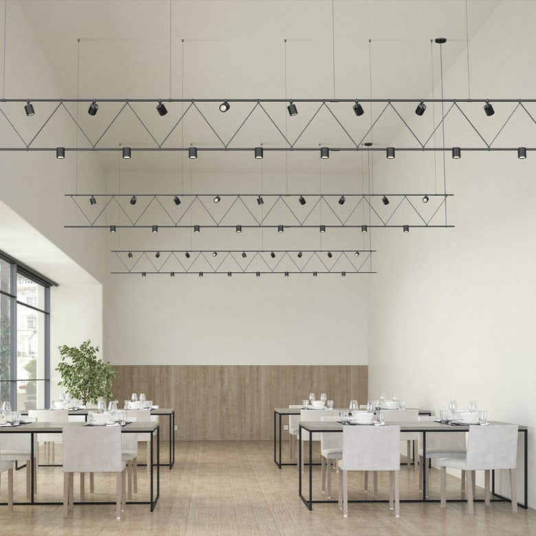 SONNEMAN Suspenders 14' 17-Light Flat Truss With Power Precise Direct Mount Cylinders and Power Precise Bar-Mounted Aimable Cylinders Linear Pendang Light