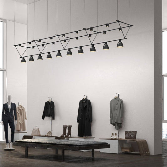 SONNEMAN Suspenders 14' 8-Light Triangle Truss Power Precise Direct Mount Cylinders Bell Reflector Linear Pendang Light