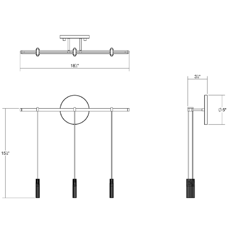 SONNEMAN Suspenders 18" 3-Light Crystal Chiclet Luminaires Satin Black Ribbed Seeded Crystal Shade Wall Bar Sconce