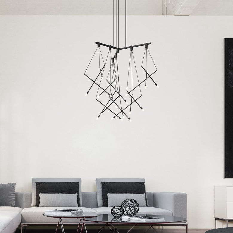 SONNEMAN Suspenders 23" 6-Light 1-Tier Tri-Bar With 9" Branch Luminaires Linear Suspension Pendant Light