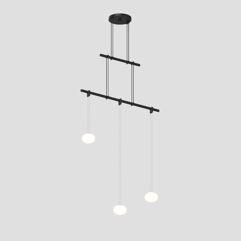 SONNEMAN Suspenders 24" 2-Tier Height Adjustable White Glass Etched Globe Shade Satin Black Linear Flush Mount Lighting