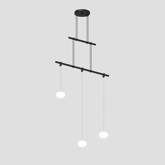 SONNEMAN Suspenders 24" 2-Tier Height Adjustable White Glass Etched Globe Shade Satin Black Linear Flush Mount Lighting
