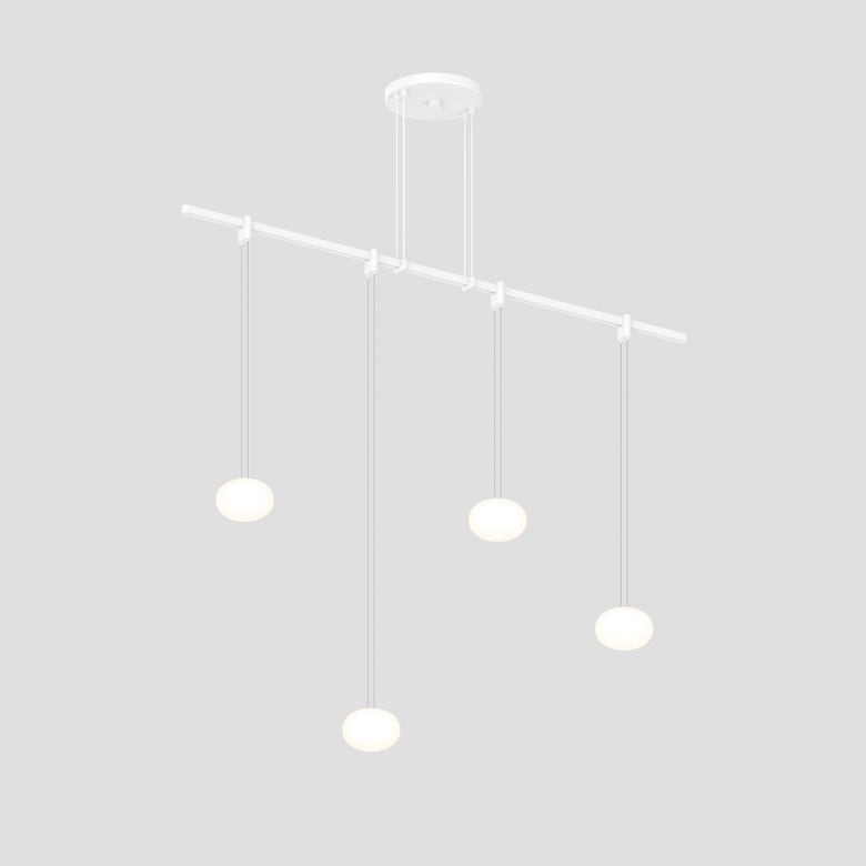 SONNEMAN Suspenders 36" 1-Tier Height Adjustable White Glass Etched Globe Shade Satin White Linear Flush Mount Lighting