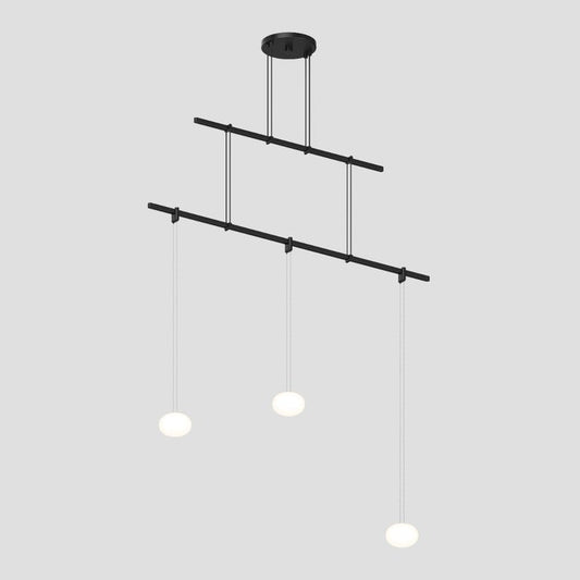 SONNEMAN Suspenders 36" 2-Tier Height Adjustable Etched Globe Luminaire White Glass Shade Satin Black Linear Flush Mount Lighting