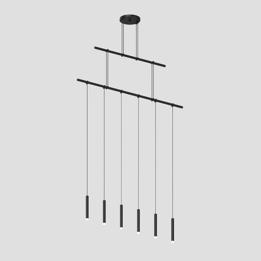 SONNEMAN Suspenders 36" 2-Tier Precise Single Cord Thin Cylinder Clear Acrylic Shade Satin Black Linear Flush Mount Lighting