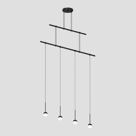 SONNEMAN Suspenders 36" 2-Tier Single Cord White Ball White Acrylic Shade Satin Black Linear Flush Mount Lighting