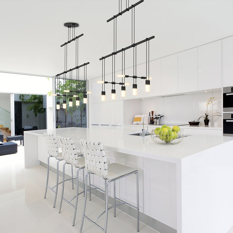 SONNEMAN Suspenders 36" 3-Light 2-Tier Satin Black Etched Chiclet Luminaire Linear Pendant Light
