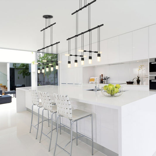 SONNEMAN Suspenders 36" 3-Light 2-Tier Satin Black Etched Chiclet Luminaire Linear Pendant Light