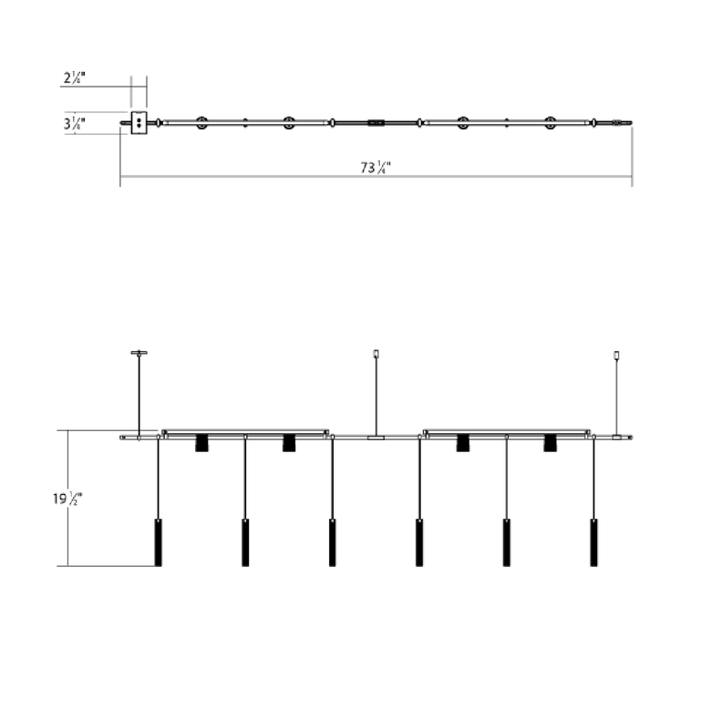 SONNEMAN Suspenders 36" 8-Light Crystal Rod Bar Mounted Single Cylinders With Flood Lenses Linear Pendant Light