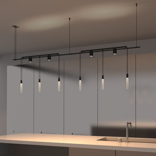 SONNEMAN Suspenders 36" 8-Light Crystal Rod Bar Mounted Single Cylinders With Flood Lenses Linear Pendant Light