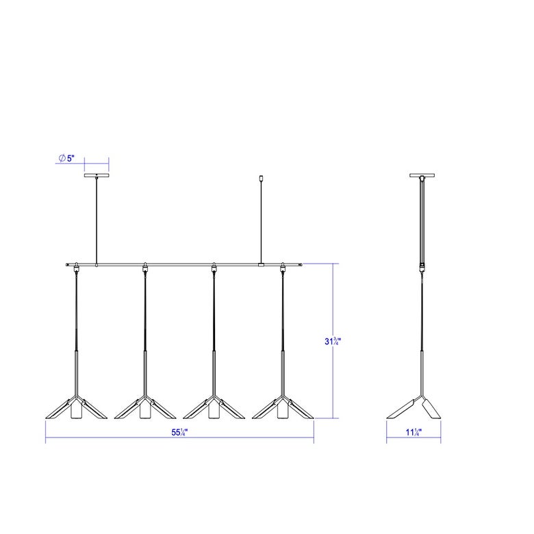 SONNEMAN Suspenders 48" 12-Light 1-Tier Leaf Luminaire Satin Black Aluminum Shade Linear Pendant Light