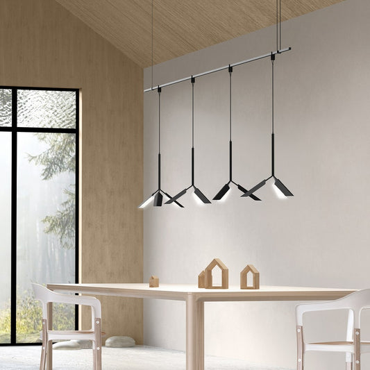 SONNEMAN Suspenders 48" 12-Light 1-Tier Leaf Luminaire Satin Black Aluminum Shade Linear Pendant Light