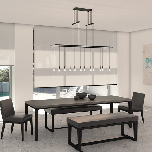 SONNEMAN Suspenders 48" 12-Light 2-Tier Monoine Etched Cylinder Satin Black Clear Glass Shade Linear Pendant Light
