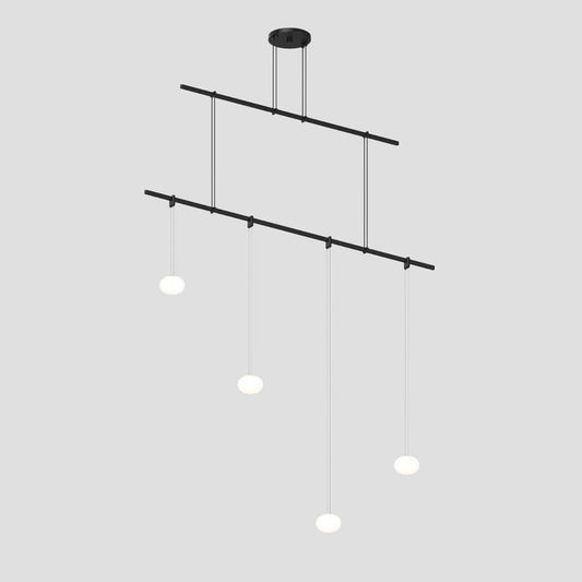 SONNEMAN Suspenders 48" 2-Tier Height Adjustable Etched Globe Luminaires White Glass Shade Satin Black Linear Flush Mount Lighting