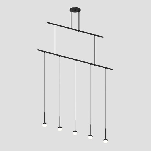 SONNEMAN Suspenders 48" 2-Tier Single Cord White Ball Acrylic Shade Satin Black Linear Flush Mount Lighting
