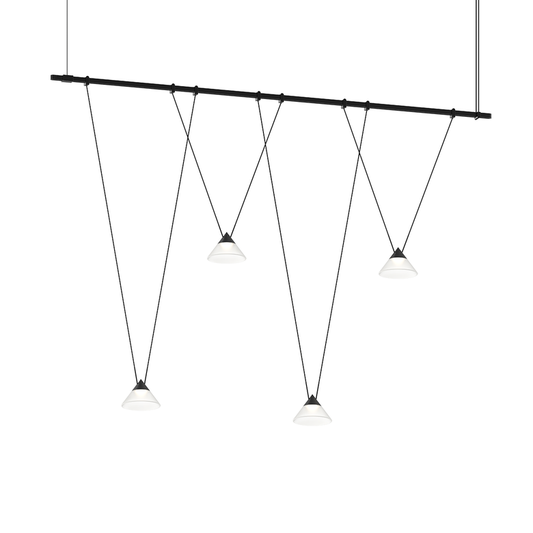 SONNEMAN Suspenders 48" 4-Light 1-Tier Linear Satin Black Chandelier With Clear Glass Etched Glass Cone Shade