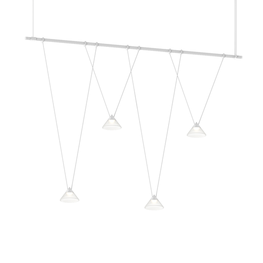 SONNEMAN Suspenders 48" 4-Light 1-Tier Linear Satin White Chandelier With Clear Glass Etched Glass Cone Shade