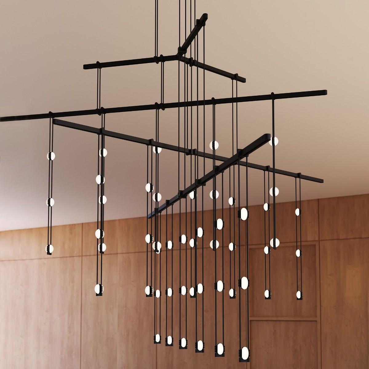 SONNEMAN Suspenders 48" 4-Tier Tri-Bar Crystal Ladder Satin Black Chandelier Light