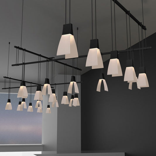 SONNEMAN Suspenders 48" 5-Tier Zig Zag With Wings Luminaires Satin Black Optical Acrylic Shade Pendant Light
