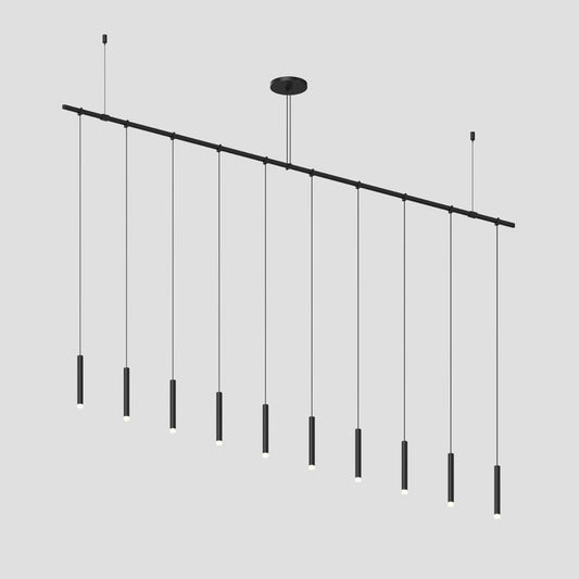 SONNEMAN Suspenders 72" 1-Tier Precise Single Cord Clear Acrylic Thin Cylinder Shade Satin Black Linear Flush Mount Lighting