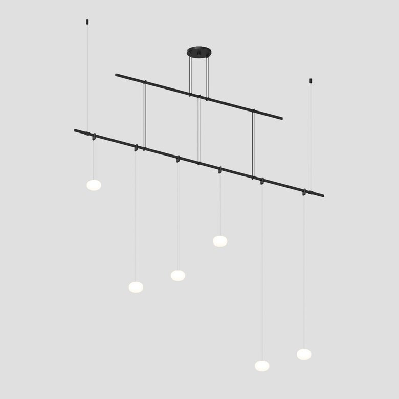 SONNEMAN Suspenders 72" 2-Tier Height Adjustable Etched Globe Luminaires White Glass Shade Satin Black Linear Flush Mount Lighting