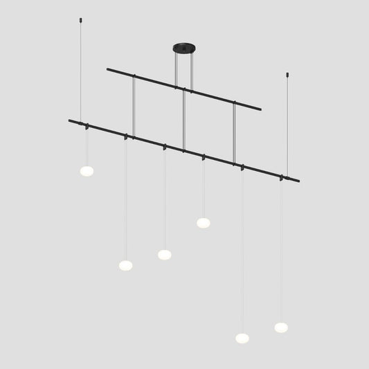 SONNEMAN Suspenders 72" 2-Tier Height Adjustable Etched Globe Luminaires White Glass Shade Satin Black Linear Flush Mount Lighting