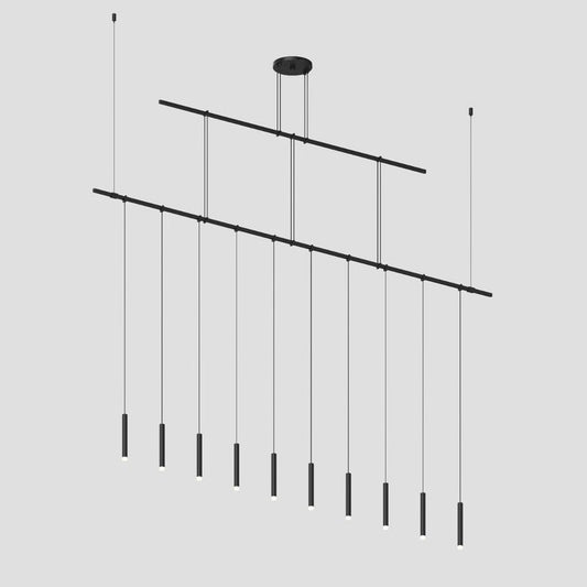 SONNEMAN Suspenders 72" 2-Tier Precise Single Cord Thin Cylinder Clear Acrylic Shade Satin Black Linear Flush Mount Lighting