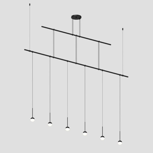 SONNEMAN Suspenders 72" 2-Tier Single Cord White Ball Acrylic Shade Satin Black Linear Flush Mount Lighting