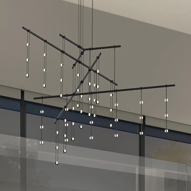 SONNEMAN Suspenders 72" 4-Tier Tri-Bar Crystal Ladder Satin Black Chandelier Light