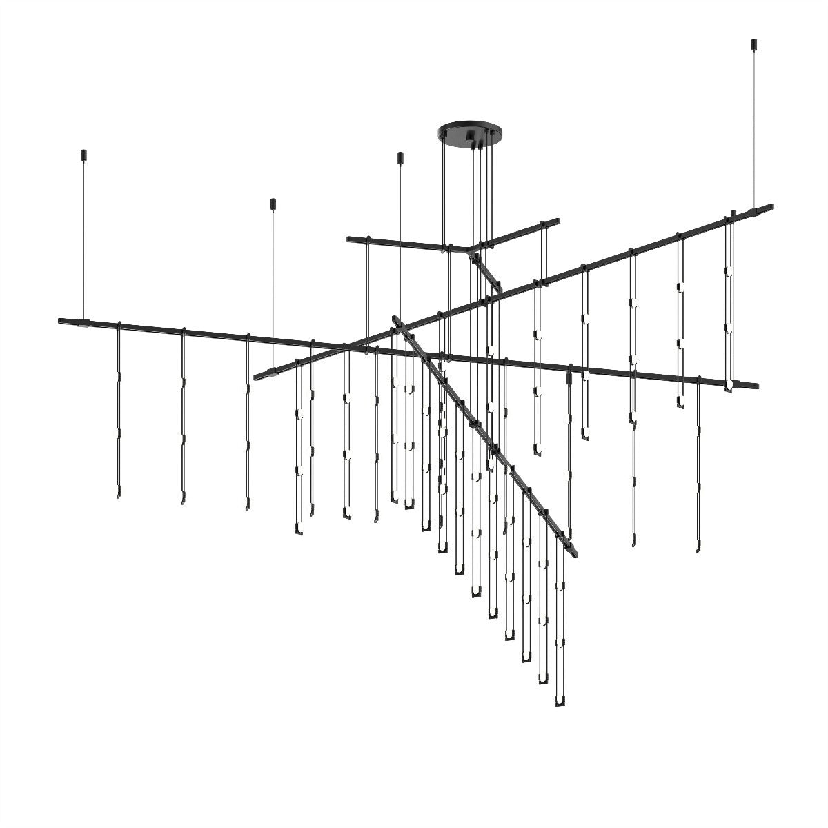 SONNEMAN Suspenders 72" 4-Tier Tri-Bar Crystal Ladder Satin Black Chandelier Light