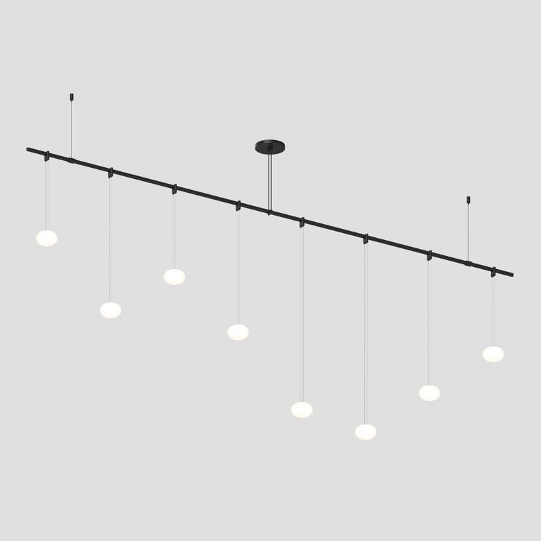 SONNEMAN Suspenders 96" 1-Tier Height Adjustable White Etched Glass Globe Shade Satin Black Linear Flush Mount Lighting