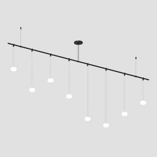 SONNEMAN Suspenders 96" 1-Tier Height Adjustable White Etched Glass Globe Shade Satin Black Linear Flush Mount Lighting
