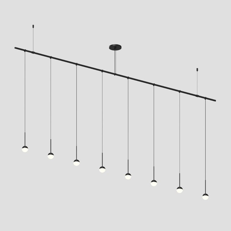 SONNEMAN Suspenders 96" 1-Tier Single Cord White Acrylic Ball 36" Shade Satin Black Linear Flush Mount Lighting
