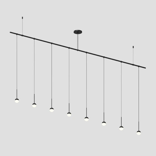 SONNEMAN Suspenders 96" 1-Tier Single Cord White Acrylic Ball 36" Shade Satin Black Linear Flush Mount Lighting