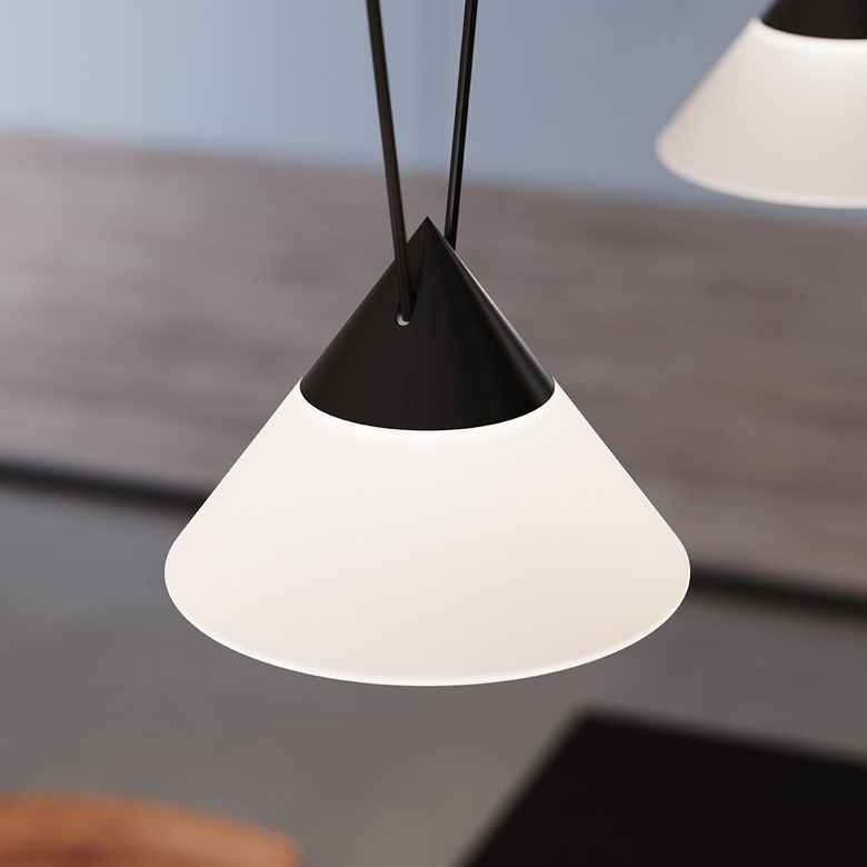 SONNEMAN Suspenders 96" 1-Tier V-Line Etched Glass Cone Luminaires Satin Black Linear Pendant Light