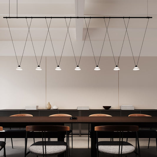 SONNEMAN Suspenders 96" 1-Tier V-Line Etched Glass Cone Luminaires Satin Black Linear Pendant Light