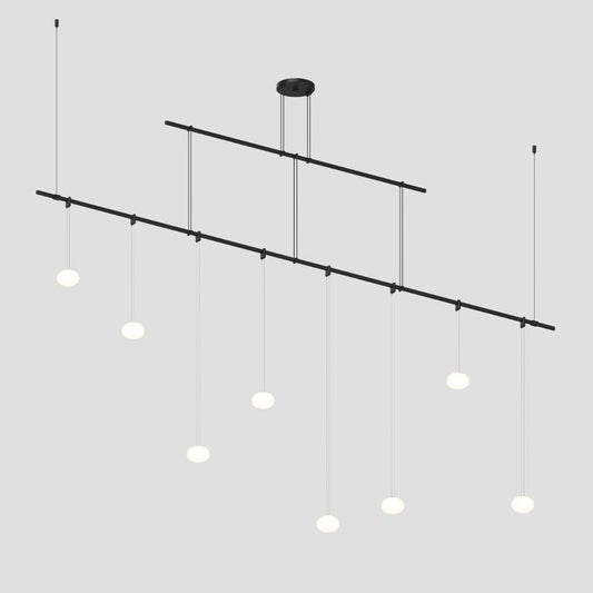 SONNEMAN Suspenders 96" 2-Tier Height Adjustable Etched Globe Luminaires White Glas Shade Satin Black Linear Flush Mount Lighting