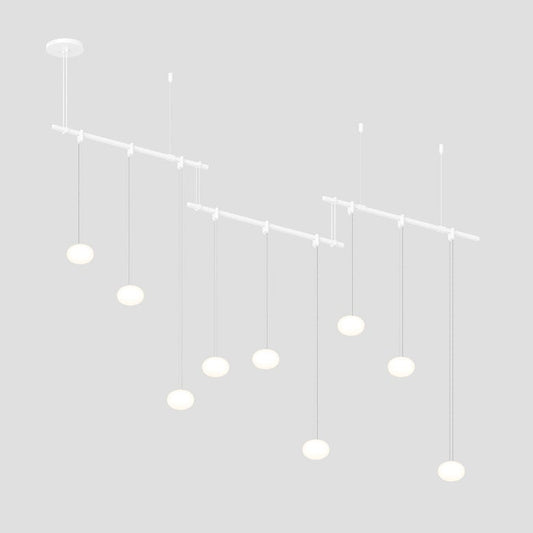 SONNEMAN Suspenders 96" 3-Bar Offset Height Adjustable Etched Globe White Glass Shade Satin White Linear Flush Mount Lighting