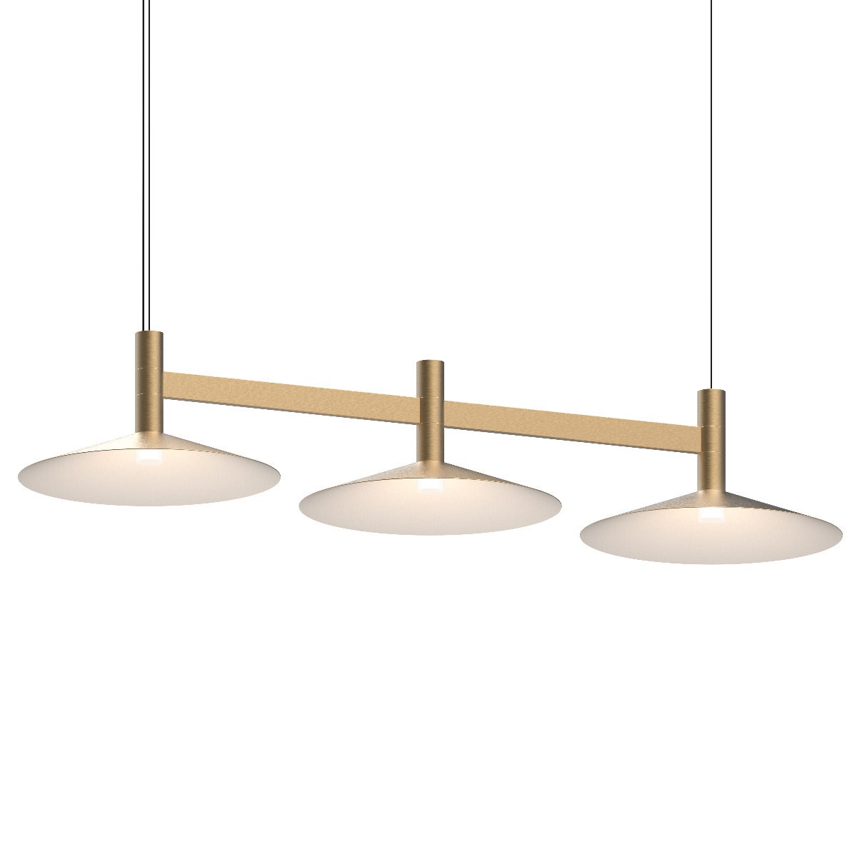 SONNEMAN Systema Staccato 3-Light Brass Linear Pendant Light With Shallow Cone Shade