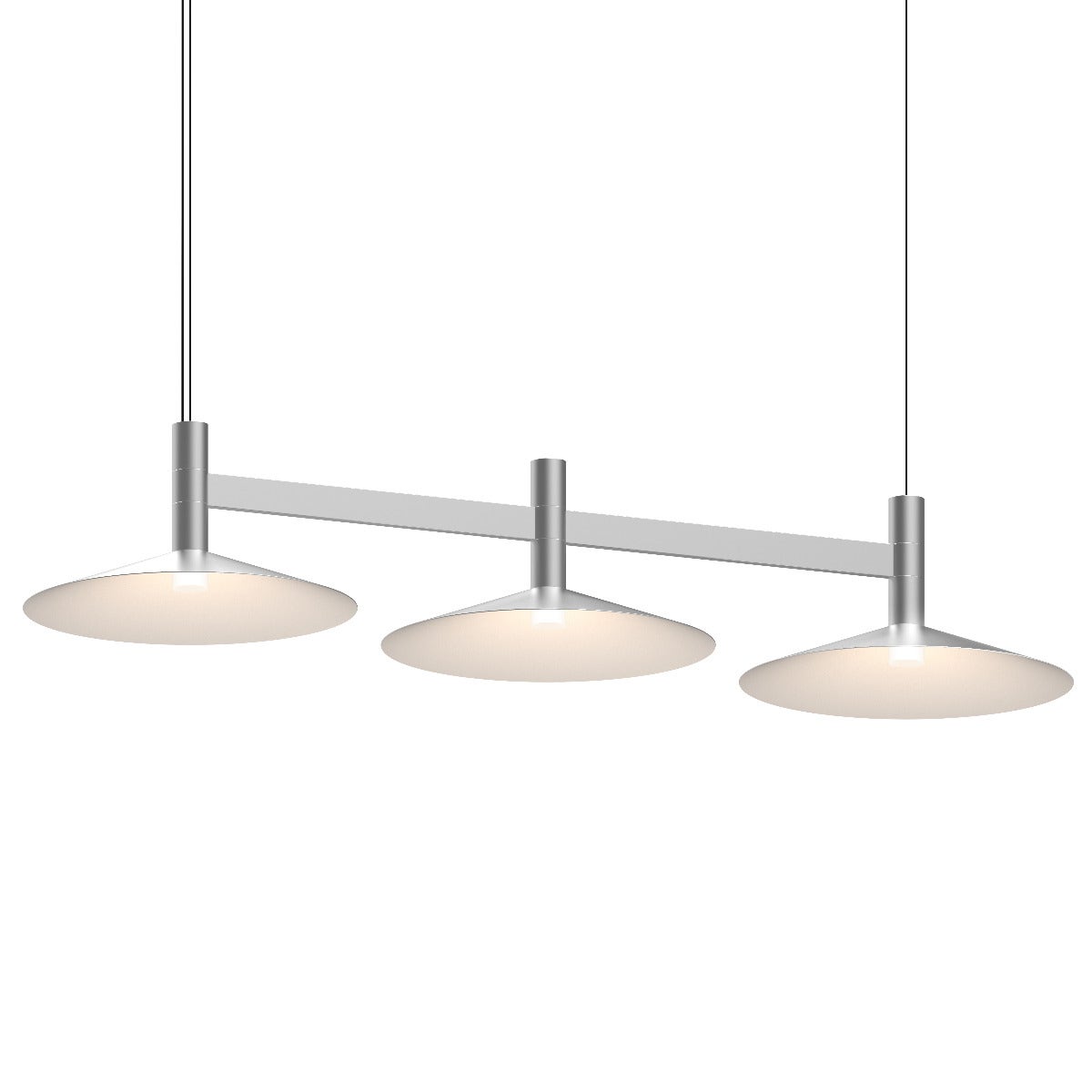 SONNEMAN Systema Staccato 3-Light Bright Satin Aluminum Linear Pendant Light With Shallow Cone Shade