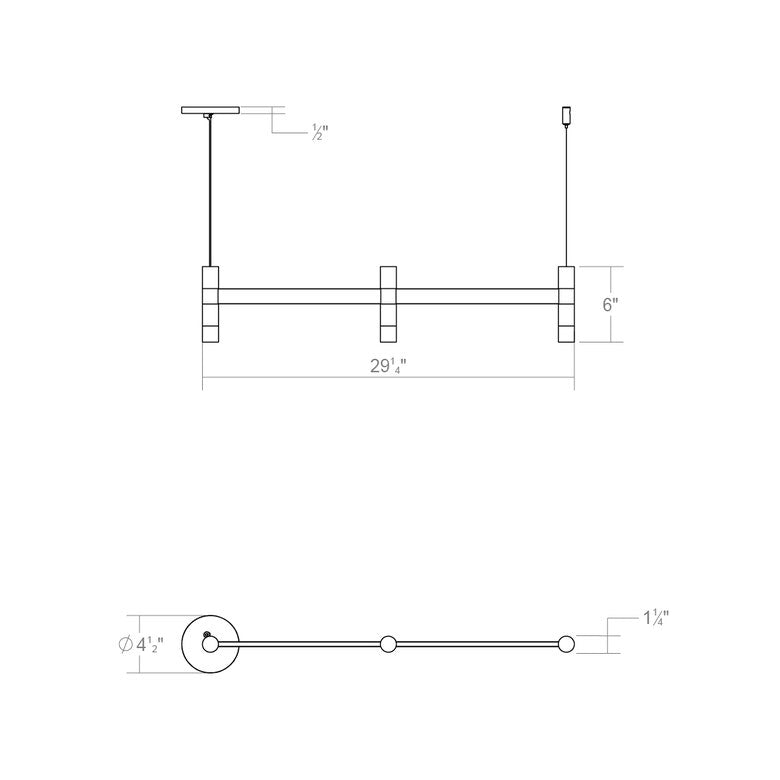 SONNEMAN Systema Staccato 3-Light LED Brass Finish Linear Suspension Pendant Light