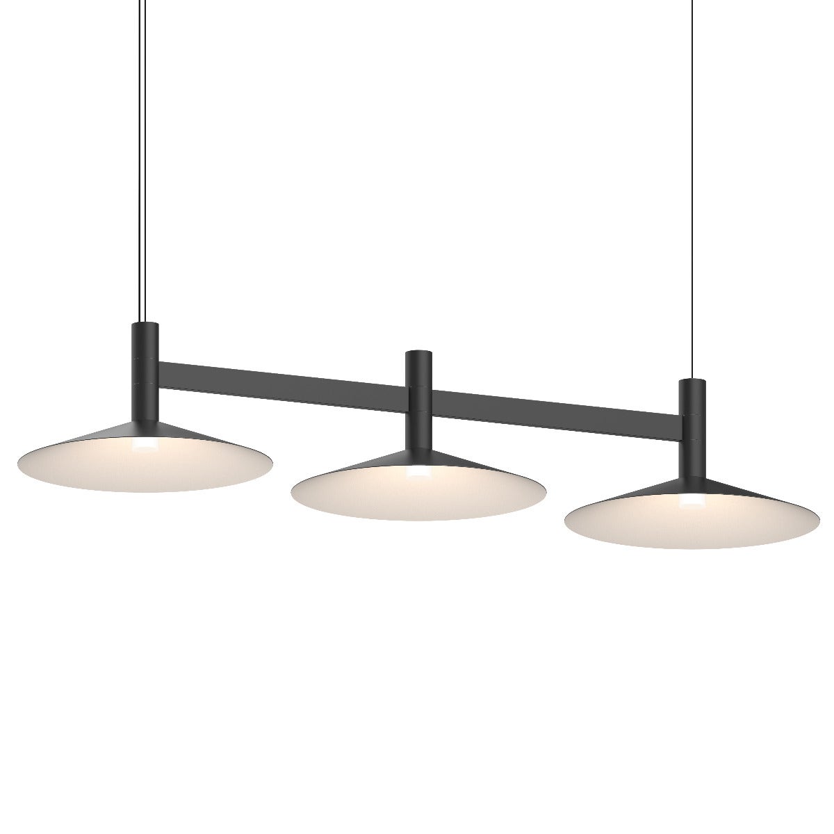 SONNEMAN Systema Staccato 3-Light Satin Black Linear Pendant Light With Shallow Cone Shade