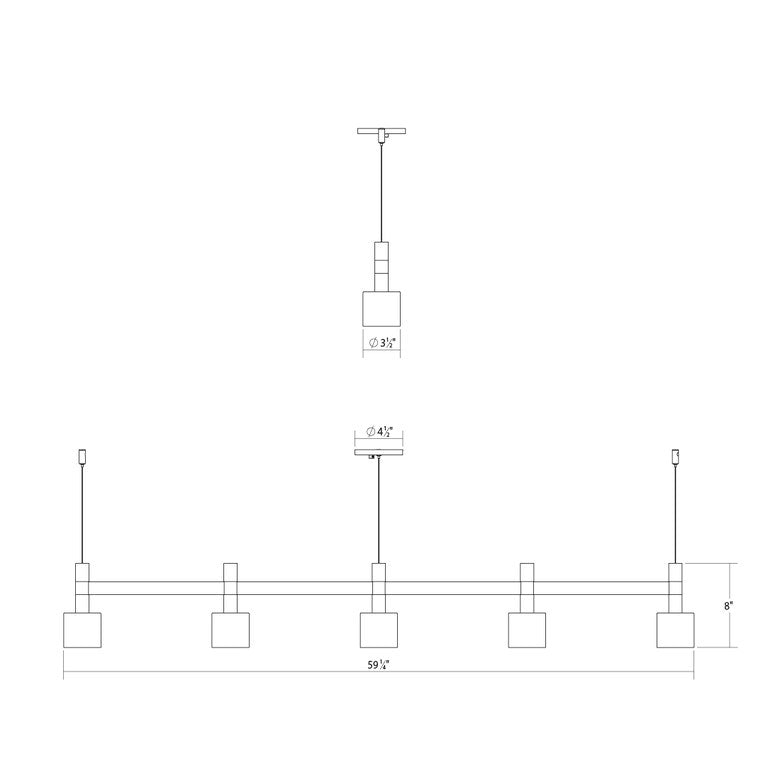 SONNEMAN Systema Staccato 5-Light LED Bright Satin Aluminum Drum Shade Linear Suspension Pendant Light