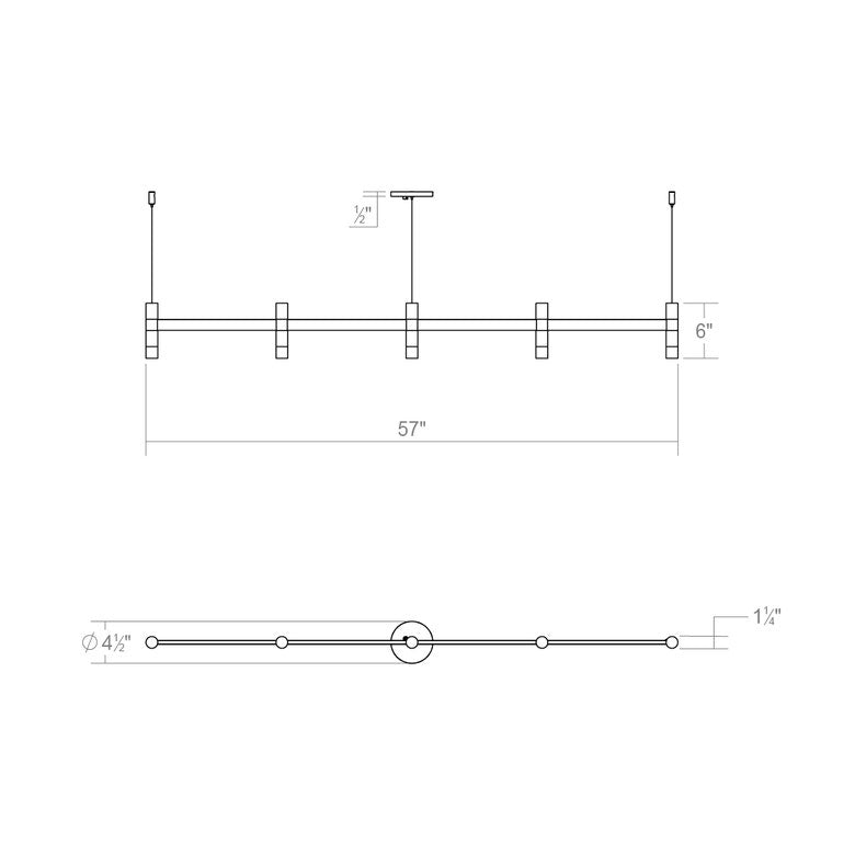 SONNEMAN Systema Staccato 5-Light LED Bright Satin Aluminum Linear Suspension Pendant Light