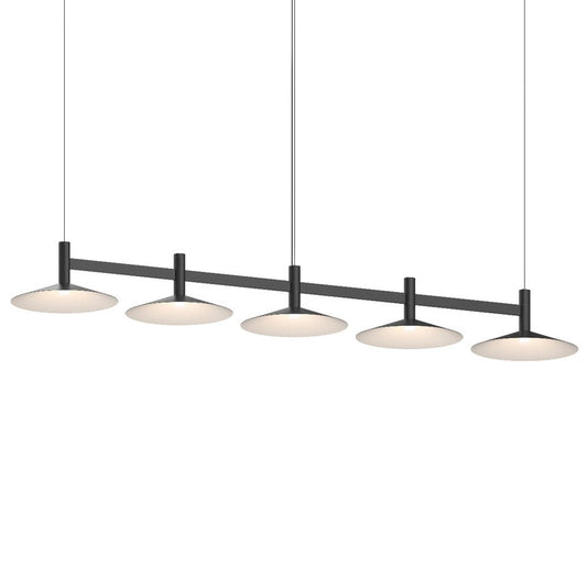 SONNEMAN Systema Staccato 5-Light LED Satin Black Shallow Cone Shade Linear Suspension Pendant Light
